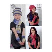 King Cole Ladies & Girls Scarf, Hat & Wrist Warmers Party Glitz Knitting Pattern 4642 4 Ply