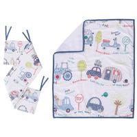 Kiddicare Travelling Times Crib Coverlet Bumper and White Fitted Sheet Set