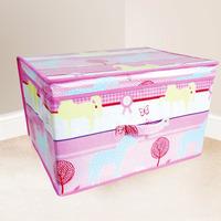 Kids Folding Storage Chest 50cm x 30cm x 40cm Pink Horses