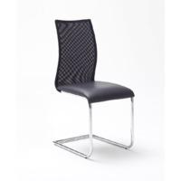 kim dining chair in black faux leather with mesh back