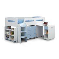 KIMBO KIDS CABIN BED WITH STORAGE in White & Blue Finish