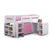 kimbo kids cabin bed with storage in white pink finish