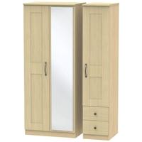 Kingston Light Oak Triple Wardrobe with Mirror and 2 Drawer