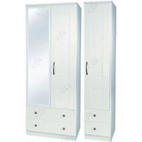 Kingston White Triple Wardrobe - Tall with Drawer and Mirror