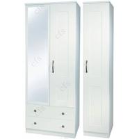 Kingston White Triple Wardrobe with 2 Drawer and Mirror