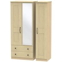 Kingston Light Oak Triple Wardrobe with 2 Drawer and Mirror