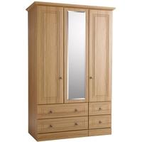 kingstown toledo oak wardrobe 3 door 4 drawer with centre mirror