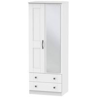 Kingston White Wardrobe - Tall 2ft 6in with 2 Drawer and Mirror