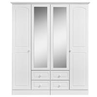 Kingstown Aylesbury White Wardrobe - 4 Door 4 Drawer with Centre Mirror and Cornice