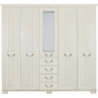 Kingstown Signature Washed Cream Wardrobe - 5 Door with Centre Mirror and Drawer Tall