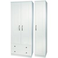 Kingston White Triple Wardrobe with 2 Drawer