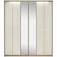 Kingstown Ocean Mussel Wardrobe - 6 Door Bi Fold with Centre Mirror and Light Cornice Tall