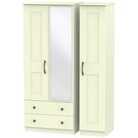 kingston cream triple wardrobe 2 drawer with mirror