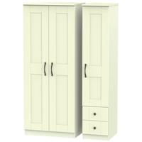 kingston cream triple wardrobe with plain with 2 drawer