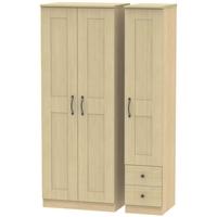 kingston light oak triple wardrobe tall plain with 2 drawer