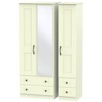 Kingston Cream Triple Wardrobe - Tall with Drawer and Mirror