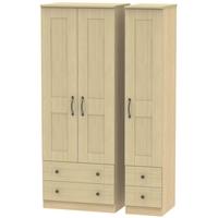 Kingston Light Oak Triple Wardrobe - Tall with Drawer