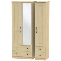 Kingston Light Oak Triple Wardrobe - Tall with Drawer and Mirror