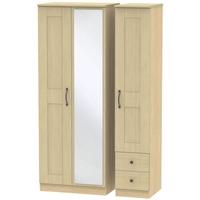 Kingston Light Oak Triple Wardrobe - Tall with Mirror and 2 Drawer