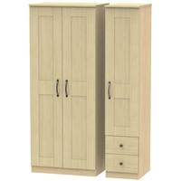 Kingston Light Oak Triple Wardrobe - Plain with 2 Drawer