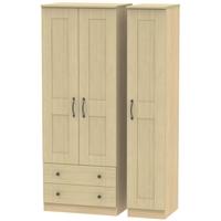 kingston light oak triple wardrobe tall with 2 drawer