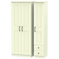 kingston cream triple wardrobe tall plain with 2 drawer