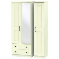 Kingston Cream Triple Wardrobe - Tall with 2 Drawer and Mirror