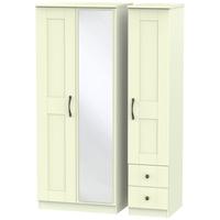 Kingston Cream Triple Wardrobe - with Mirror and 2 Drawer