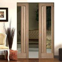 Kilburn 1 Light Oak Syntesis Double Pocket Door with Clear Safety Glass