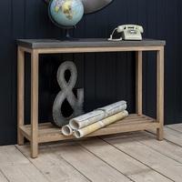 kingsley wooden console table in concrete top and oak