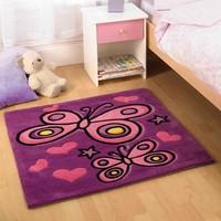 kiddy play butterfly purple square childrens rug rug size 90cm x 90cm  ...