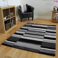 Kingston Black, Charcoal & Grey Modern Thick Wool Rugs - 90x150cm