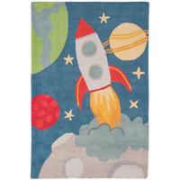 Kids Colourful Rocket Ship Bedroom Rug 100x150