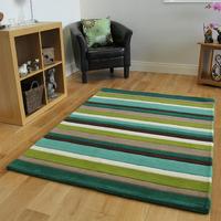 kingston green chocolate brown stripe thick wool rug 90x150cm