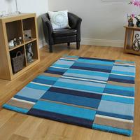 kingston navy blue beige modern checked wool rugs 90x150cm