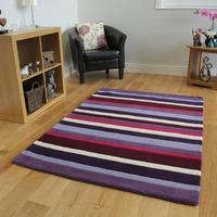 kingston purple aubergine pink thick stripe wool rug 90x150cm