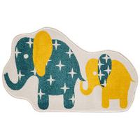 Kids Teal Blue & Yellow Nellie The Elephant Bedroom Rug