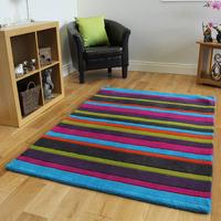 kingston colourful pink purple green stripe wool rug 90x150cm