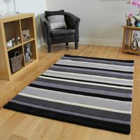 kingston black charcoal grey handmade striped wool rug 120x170cm