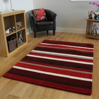 Kingston Warm Rich Red, Wine & Brown Striped Soft Wool Rugs - 120x170cm