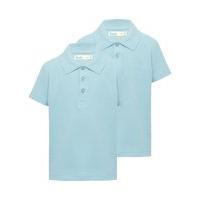Kids durable cotton short sleeve three button plaque Unisex school polo shirt - 2 pack - Blue