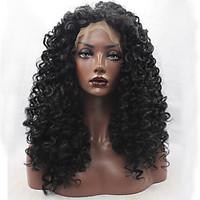 Kinky Curly Synthetic Hair Fiber Wigs Natural Black Color Heat Resistant Synthetic Lace Front Wig With Middle Brown Lace Color