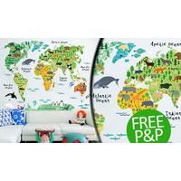 Kids Vinyl Animal World Map Wall Sticker - FREE P&P