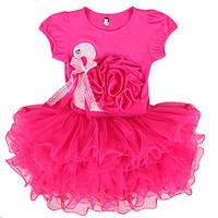 Kid Swan Print Summer Flower Accessory Causal Dress with Mesh Ruffle Skirt Ball Gown for 2~7 Years Baby Girls