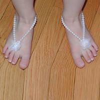 Kids Fabric Plastic Baby Small Pearl Shoes Handmade Flowers One Pair Feet Foot Chains Anklets