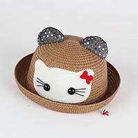 Kids\' Sun Hat Cute Cartoon Cat Glitter Ears Roll Up Brim Straw Hat