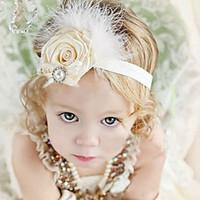 Kid\'s Cute Pearls Floral Feather Elastic Headband