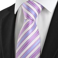 KissTies Men\'s Striped Pink White Light Blue Microfiber Tie Necktie For Wedding Party Holiday With Gift Box