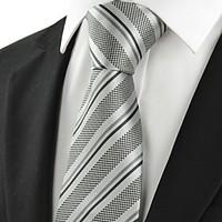 KissTies Men\'s Striped Grey Black Microfiber Tie Necktie For Wedding Party Holiday With Gift Box