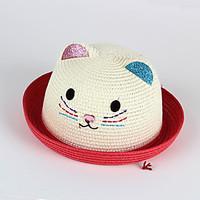 Kids\' Sun Hat Kitten Emobroidery Glitter Ear Rhinestong Nose Straw Hat